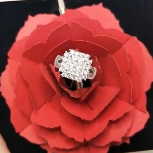 Elegant Square Cushion CZ Womens Formal Silver Fashion Engagement Ring Size 6 - Picture 5 of 15